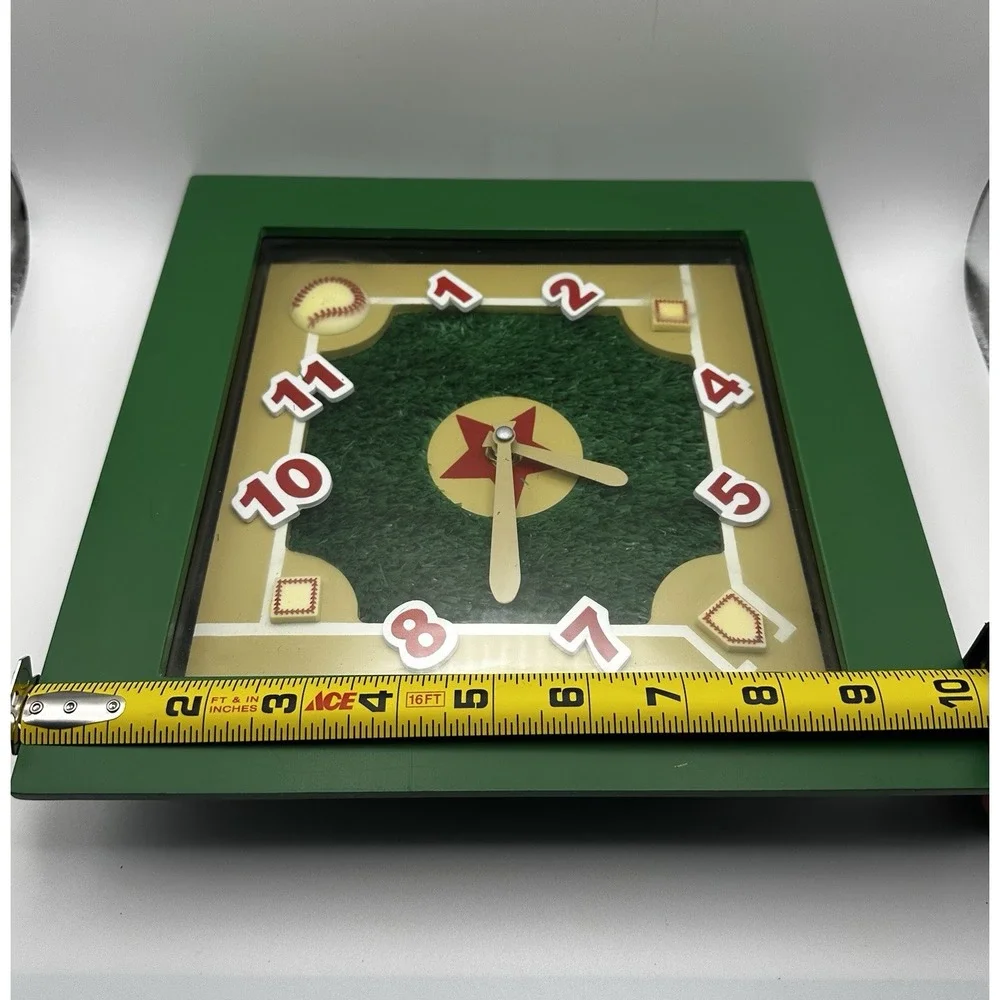 Baseball Diamond Wall Clock Green Turf Field Baseball Bat Hands Battery